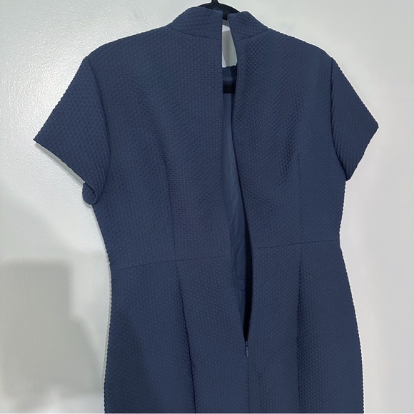 NWT Hugo Boss Davika Mock Neck Textured Sheath Dress in Blue - Picture 10 of 11